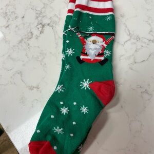 Festive Green Sloth Santa Holiday Sock
